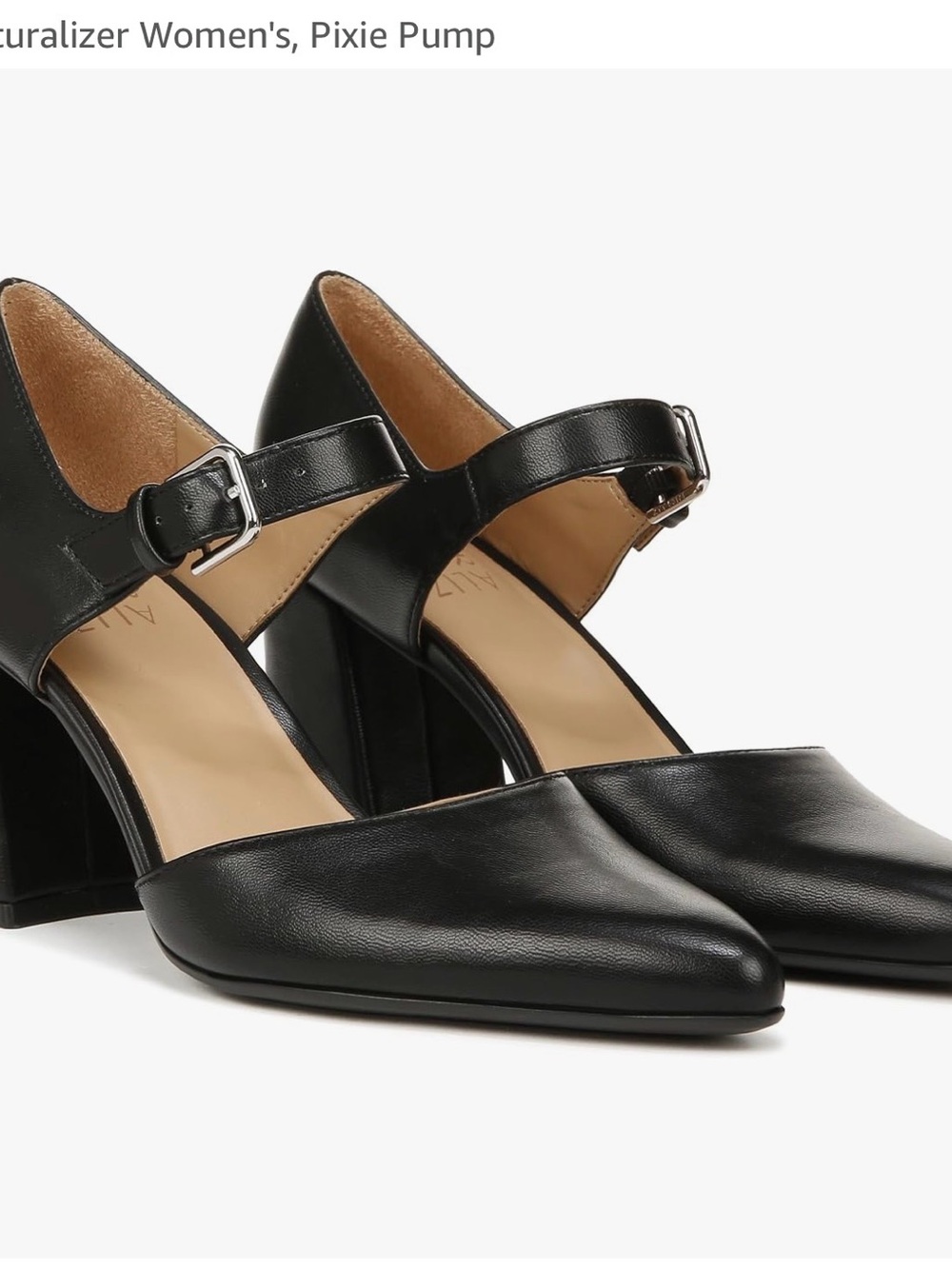Naturalizer Black Leather Mary Jane Block Heel Pumps